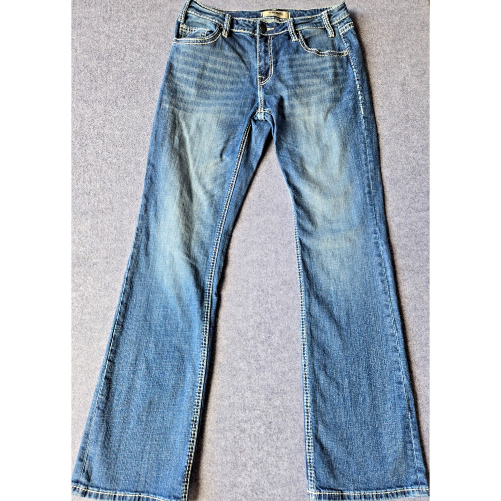 Rock & Roll Denim Women's Cowgirl Jeans Mid Rise Relaxed Straight Med Wash 31x33